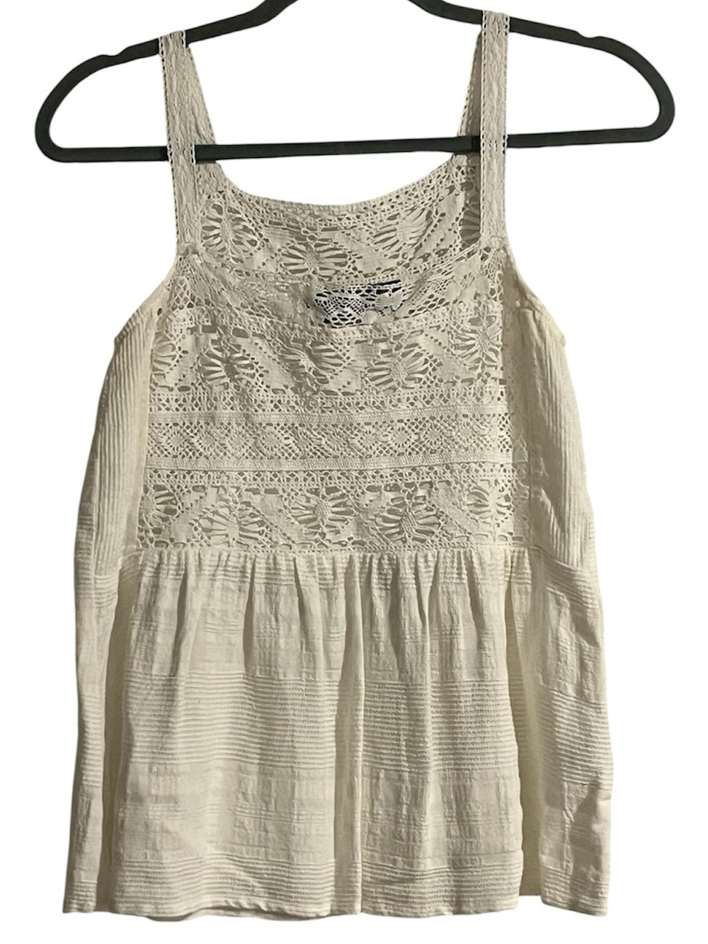 Myne Ashley Ann ivory linen blend crochet lace cami tank boho festival Sz 0